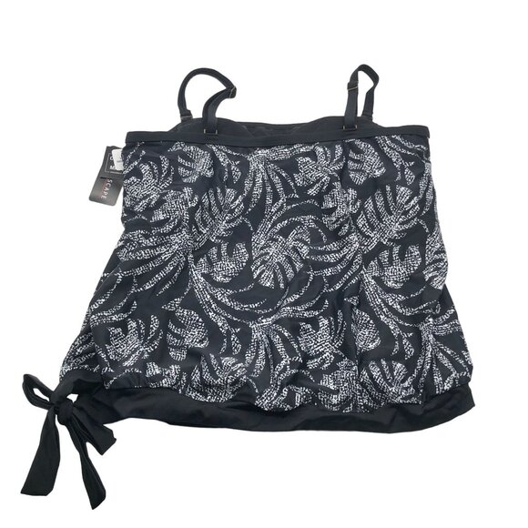 Island Escape Black White Tankini Swim Top Waist Minimizer Adjustable Straps 10 - Picture 5 of 7